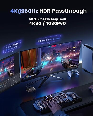 HDMI Capture Card for Streaming, 4K60 HDR & 1440P60 Passthrough Loop Out | for PS5, Xbox, Switch 2, PC, Mac, 1080P60 Video Capture, Ultra-Low Latency, 2-in-1 USB-A/USB-C Capture, Works with OBS/Twitch in Saudi Arabia