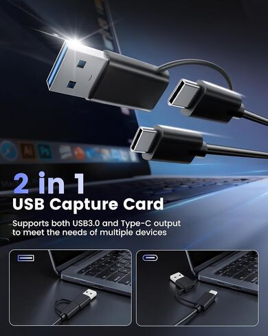 HDMI Capture Card for Streaming, 4K60 HDR & 1440P60 Passthrough Loop Out | for PS5, Xbox, Switch 2, PC, Mac, 1080P60 Video Capture, Ultra-Low Latency, 2-in-1 USB-A/USB-C Capture, Works with OBS/Twitch in Saudi Arabia