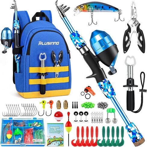 PLUSINNO Kids Fishing Pole, Telescopic Boys Fishing Rod Gear Kit & Backpack in Saudi Arabia