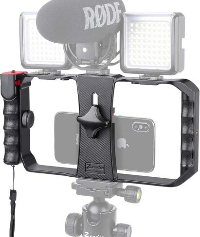Zeadio Smartphone Video Rig, Phone Cage with Adjustable Dual Handles & Movable Mount, 8 Cold Shoes & 26 1/4" Thread Holes, Filmmaking Stabilizer for All Smartphones, Vlogging YouTube Tiktok Recording in Saudi Arabia