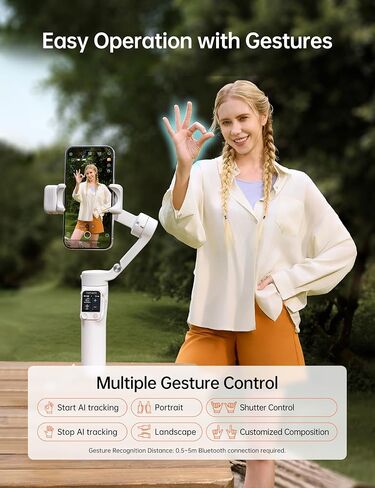 Hohem iSteady V3 Ultra Phone Gimbal White, AI Tracking Touch Remote, Built-in Rod Tripod 360° Vlog Stabilizer in Saudi Arabia
