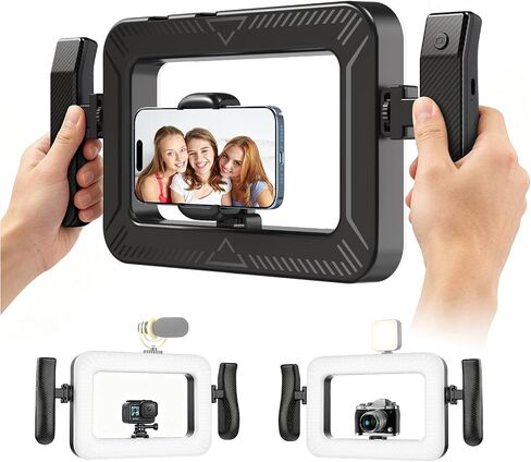 yAyusi Handheld Cell Phone Stabilizer with Light,Phone Light for Video Recording with Handle,3600mAh LED Selfie Ring Light for Phone with Phone Holder,Smartphone Video Rig for Camera,Vlog,TikTok in Saudi Arabia