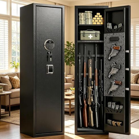 [No Assembly Required] Gun Safe for Rifles and Pistols, with Biometric Quick Access Gun Locker, Shotgun Safe, Large Gun Cabinet and Password Lock, 57" H for Home & Hunting for Enthusiasts in Saudi Arabia