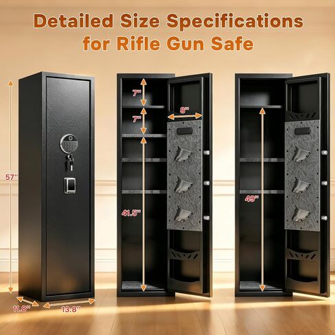 [No Assembly Required] Gun Safe for Rifles and Pistols, with Biometric Quick Access Gun Locker, Shotgun Safe, Large Gun Cabinet and Password Lock, 57" H for Home & Hunting for Enthusiasts in Saudi Arabia