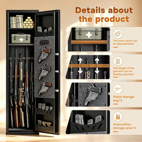 [No Assembly Required] Gun Safe for Rifles and Pistols, with Biometric Quick Access Gun Locker, Shotgun Safe, Large Gun Cabinet and Password Lock, 57" H for Home & Hunting for Enthusiasts in Saudi Arabia