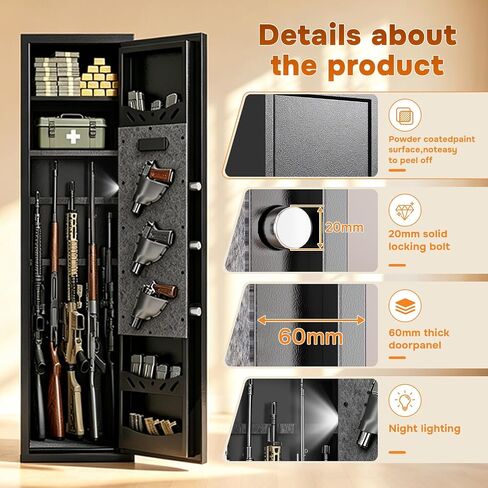[No Assembly Required] Gun Safe for Rifles and Pistols, with Biometric Quick Access Gun Locker, Shotgun Safe, Large Gun Cabinet and Password Lock, 57" H for Home & Hunting for Enthusiasts in Saudi Arabia