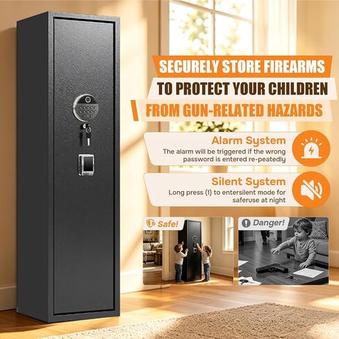 [No Assembly Required] Gun Safe for Rifles and Pistols, with Biometric Quick Access Gun Locker, Shotgun Safe, Large Gun Cabinet and Password Lock, 57" H for Home & Hunting for Enthusiasts in Saudi Arabia