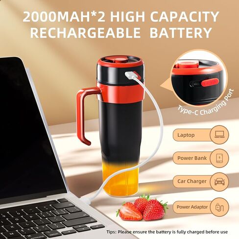 Portable Personal Blender for Shakes and Smoothies with 6 Blades, 21oz(600ml) Personal Size Juicer USB-C Rechargeable with Straw Brush&Lid, for Home, Gym, Travel, Kitchen (Black) in Saudi Arabia