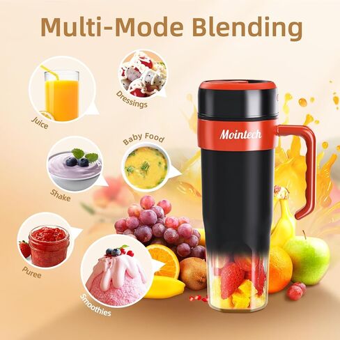 Portable Personal Blender for Shakes and Smoothies with 6 Blades, 21oz(600ml) Personal Size Juicer USB-C Rechargeable with Straw Brush&Lid, for Home, Gym, Travel, Kitchen (Black) in Saudi Arabia