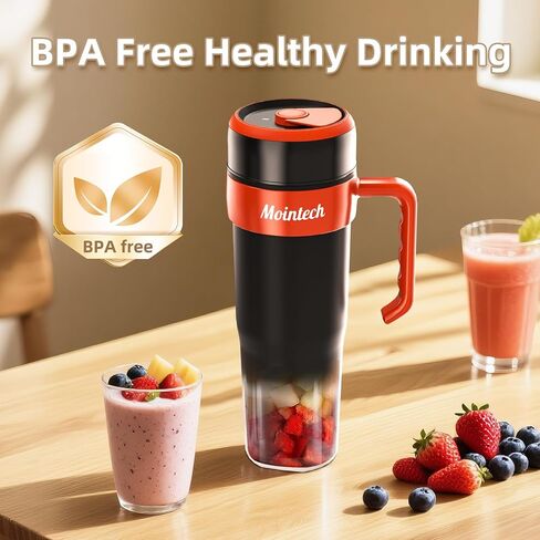 Portable Personal Blender for Shakes and Smoothies with 6 Blades, 21oz(600ml) Personal Size Juicer USB-C Rechargeable with Straw Brush&Lid, for Home, Gym, Travel, Kitchen (Black) in Saudi Arabia