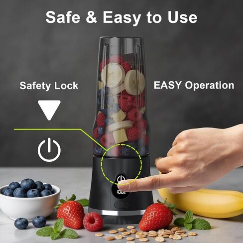Portable Blender for Smoothies & Shakes, 17oz Personal Blender with 6 Stainless Steel Blades, USB-C Rechargeable, LED Display, Compact Travel Juicer with Extra Lid for Gym, Office & On-the-Go, Black in Kuwait