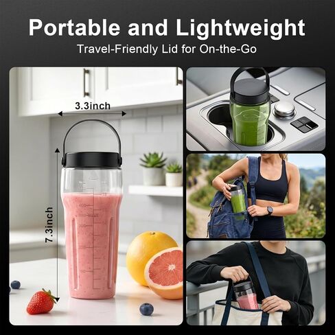 Portable Blender for Smoothies & Shakes, 17oz Personal Blender with 6 Stainless Steel Blades, USB-C Rechargeable, LED Display, Compact Travel Juicer with Extra Lid for Gym, Office & On-the-Go, Black in Kuwait