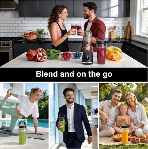 Portable Blender for Smoothies & Shakes, 17oz Personal Blender with 6 Stainless Steel Blades, USB-C Rechargeable, LED Display, Compact Travel Juicer with Extra Lid for Gym, Office & On-the-Go, Black in Kuwait