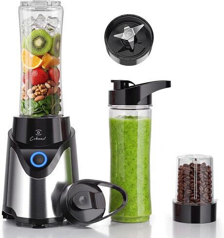 COKUNST Smoothie Blender, Personal Blender with 2 To-Go Cups & Lids, Black | 25,000 RPM Powerful Motor, Blender and Grinder Combo, One-Button Pulse, BPA Free, Compact Size, for Kitchen, Frozen Drinks in Saudi Arabia