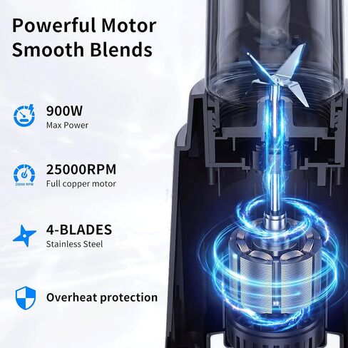 COKUNST Smoothie Blender, Personal Blender with 2 To-Go Cups & Lids, Black | 25,000 RPM Powerful Motor, Blender and Grinder Combo, One-Button Pulse, BPA Free, Compact Size, for Kitchen, Frozen Drinks in Saudi Arabia