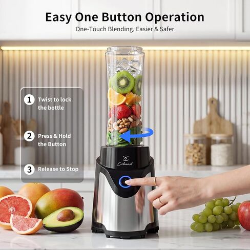 COKUNST Smoothie Blender, Personal Blender with 2 To-Go Cups & Lids, Black | 25,000 RPM Powerful Motor, Blender and Grinder Combo, One-Button Pulse, BPA Free, Compact Size, for Kitchen, Frozen Drinks in Saudi Arabia