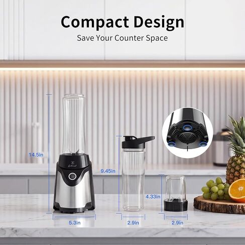 COKUNST Smoothie Blender, Personal Blender with 2 To-Go Cups & Lids, Black | 25,000 RPM Powerful Motor, Blender and Grinder Combo, One-Button Pulse, BPA Free, Compact Size, for Kitchen, Frozen Drinks in Saudi Arabia