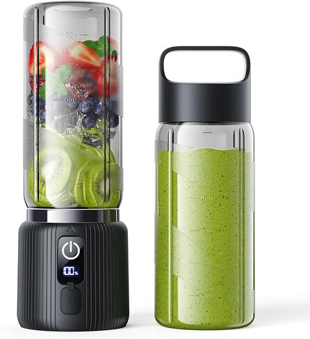 COKUNST Portable Blender, Small Smoothie & Shake Maker with LED Display | 8 Blades, 22000 RPM, USB C Rechargeable Personal Blender, Extra Lid, lightweight for Travel, Office, Home, 17oz, Black in Saudi Arabia