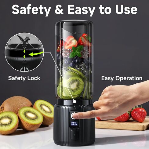 COKUNST Portable Blender, Small Smoothie & Shake Maker with LED Display | 8 Blades, 22000 RPM, USB C Rechargeable Personal Blender, Extra Lid, lightweight for Travel, Office, Home, 17oz, Black in Saudi Arabia