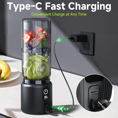 COKUNST Portable Blender, Small Smoothie & Shake Maker with LED Display | 8 Blades, 22000 RPM, USB C Rechargeable Personal Blender, Extra Lid, lightweight for Travel, Office, Home, 17oz, Black in Saudi Arabia