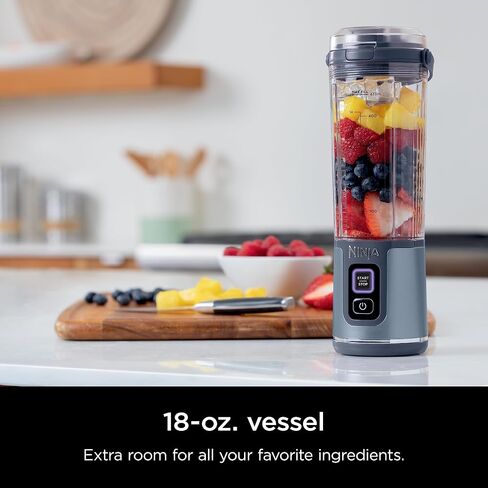 Ninja BC151NV Blast Portable Blender, Cordless, 18oz. Vessel, Personal Blender-for Shakes & Smoothies, BPA Free, Leakproof-Lid & Sip Spout, USB-C Rechargeable, Dishwasher Safe, Denim Blue (Renewed) in Kuwait