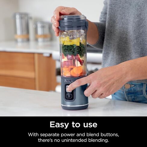 Ninja BC151NV Blast Portable Blender, Cordless, 18oz. Vessel, Personal Blender-for Shakes & Smoothies, BPA Free, Leakproof-Lid & Sip Spout, USB-C Rechargeable, Dishwasher Safe, Denim Blue (Renewed) in Kuwait