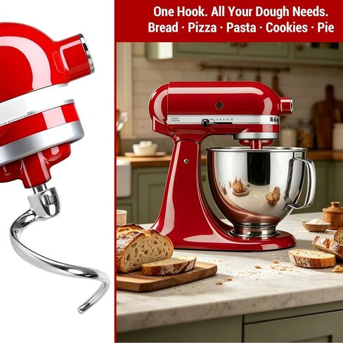 Stainless Steel Spiral Dough Hook for KitchenAid 4.5QT & 5QT Tilt-Head Stand Mixer, Efficient Dough Hook Attachment for Bread, Pizza & Pasta, Dishwasher Safe in Kuwait