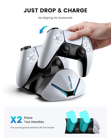 PS 5 Controller Charger Station for DualSense & Edge - Just Drop & Charge - Dual Charging Dock Compatible with PlayStation5 Controller, Space-Saving Stand for PS 5 Accessories (L) in Saudi Arabia