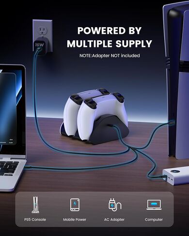 PS 5 Controller Charger Station for DualSense & Edge - Just Drop & Charge - Dual Charging Dock Compatible with PlayStation5 Controller, Space-Saving Stand for PS 5 Accessories (L) in Saudi Arabia