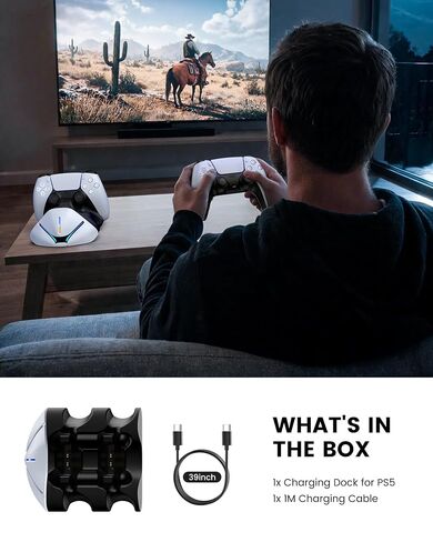 PS 5 Controller Charger Station for DualSense & Edge - Just Drop & Charge - Dual Charging Dock Compatible with PlayStation5 Controller, Space-Saving Stand for PS 5 Accessories (L) in Saudi Arabia