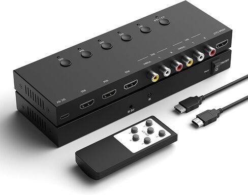 4 AV to HDMI, 1080P/720P 4 Way RCA Composite CVBS AV Switch to HDMI Converter Adapter Support 4:3/16:9 Switching, for Sega Xbox PS1 PS2 PS3 N64 NGC SNES WII VHS VCR Camera DVD （with Remote） in Saudi Arabia
