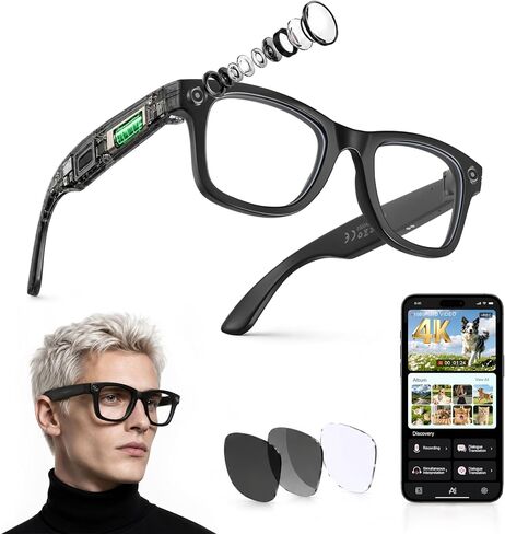 AI Smart Glasses with Camera and Bluetooth - 4K EIS Anti Shake Video & Photo Capture,Real Time Translation,Recording Sunglasses,AI Assistant with ChatGPT,Object Recognition,One-Click Video Creation in Saudi Arabia
