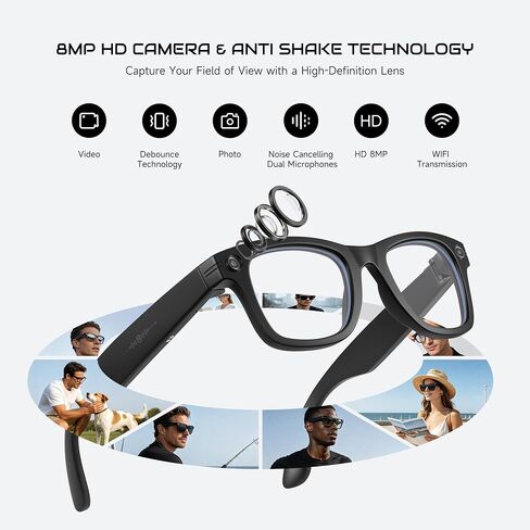 AI Smart Glasses with Camera and Bluetooth - 4K EIS Anti Shake Video & Photo Capture,Real Time Translation,Recording Sunglasses,AI Assistant with ChatGPT,Object Recognition,One-Click Video Creation in Saudi Arabia
