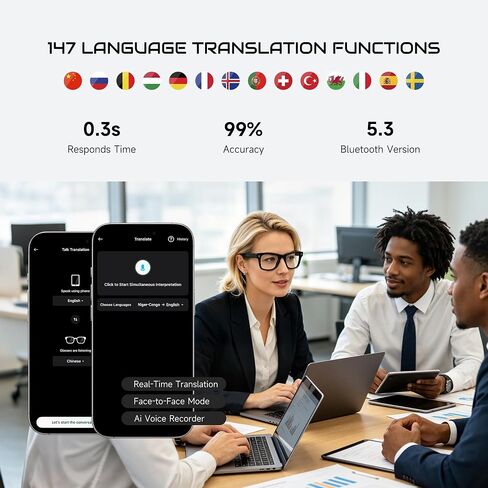 AI Smart Glasses with Camera and Bluetooth - 4K EIS Anti Shake Video & Photo Capture,Real Time Translation,Recording Sunglasses,AI Assistant with ChatGPT,Object Recognition,One-Click Video Creation in Saudi Arabia