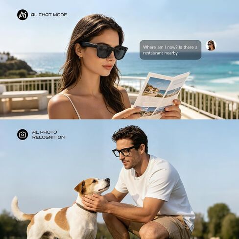 AI Smart Glasses with Camera and Bluetooth - 4K EIS Anti Shake Video & Photo Capture,Real Time Translation,Recording Sunglasses,AI Assistant with ChatGPT,Object Recognition,One-Click Video Creation in Saudi Arabia