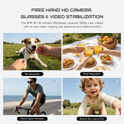 AI Smart Glasses with Camera and Bluetooth - 4K EIS Anti Shake Video & Photo Capture,Real Time Translation,Recording Sunglasses,AI Assistant with ChatGPT,Object Recognition,One-Click Video Creation in Saudi Arabia