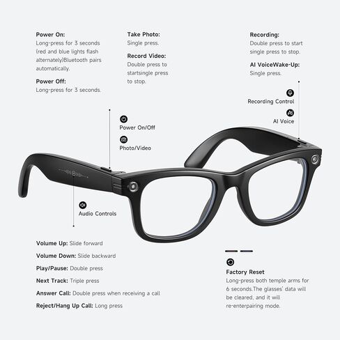 AI Smart Glasses with Camera and Bluetooth - 4K EIS Anti Shake Video & Photo Capture,Real Time Translation,Recording Sunglasses,AI Assistant with ChatGPT,Object Recognition,One-Click Video Creation in Saudi Arabia