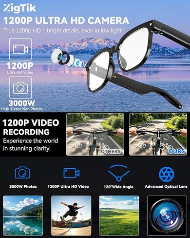 Smart Glasses with Camera, 8MP Anti-Shake Photochromic Smart Glasses | 1200P HD Video, Real Time Translation, AI Voice Assistant, Open Earbuds, Travel, Work in Saudi Arabia