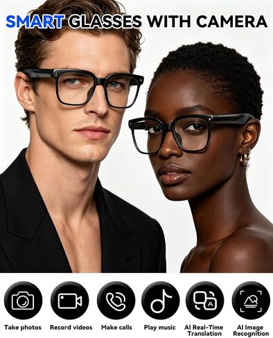 Smart Glasses with Camera, 8MP Anti-Shake Photochromic Smart Glasses | 1200P HD Video, Real Time Translation, AI Voice Assistant, Open Earbuds, Travel, Work in Saudi Arabia
