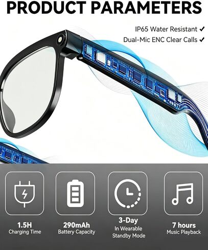 Smart Glasses with Camera, 8MP Anti-Shake Photochromic Smart Glasses | 1200P HD Video, Real Time Translation, AI Voice Assistant, Open Earbuds, Travel, Work in Saudi Arabia