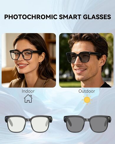 Smart Glasses with Camera, 8MP Anti-Shake Photochromic Smart Glasses | 1200P HD Video, Real Time Translation, AI Voice Assistant, Open Earbuds, Travel, Work in Saudi Arabia
