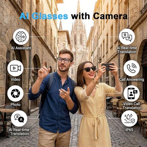 AI Smart Glasses with Camera, 8MP HD Bluetooth Camera Glasses for Women Men | 1080P Video Recording Sunglasses, Real Time Translation, Voice Assistant, Open Earbuds, Travel, Work, Vlog in Saudi Arabia