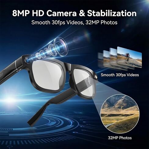 AI Smart Glasses with Camera, 8MP HD Bluetooth Camera Glasses for Women Men | 1080P Video Recording Sunglasses, Real Time Translation, Voice Assistant, Open Earbuds, Travel, Work, Vlog in Saudi Arabia