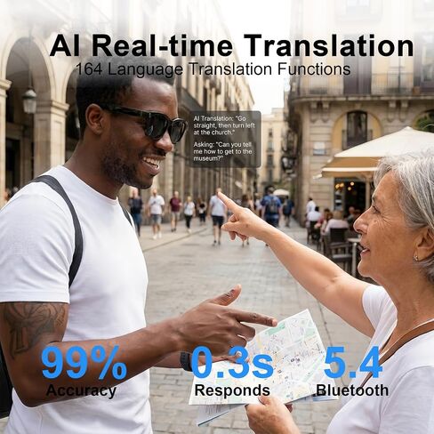 AI Smart Glasses with Camera, 8MP HD Bluetooth Camera Glasses for Women Men | 1080P Video Recording Sunglasses, Real Time Translation, Voice Assistant, Open Earbuds, Travel, Work, Vlog in Saudi Arabia