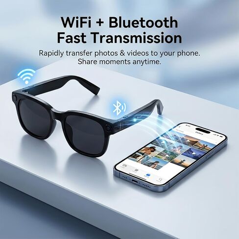 AI Smart Glasses with Camera, 8MP HD Bluetooth Camera Glasses for Women Men | 1080P Video Recording Sunglasses, Real Time Translation, Voice Assistant, Open Earbuds, Travel, Work, Vlog in Saudi Arabia