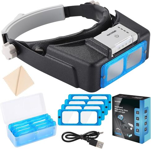 Magnifying Glasses with Light for Close Work, 1.5X-3.5X Headband Magnifier | Rechargeable LED Lights, 4 Lenses, Hands Free Magnifying Glass Visor for Jewelers, Crafts, Repair,Sewing, Hobby in Saudi Arabia
