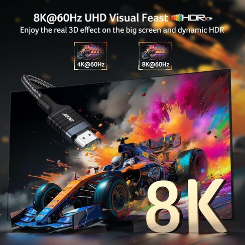كابل Acer HDMI 2.1 بطول 6.6 أقدام (8K عند 60 هرتز، 4K عند 120 هرتز) سلك مجدول عالي السرعة 48 جيجابت في الثانية | كابل HDMI معتمد يدعم HDR10+/HDCP 2.2 وARC/eARC، متوافق مع PS5، PS4، Xbox، الشاشات، أجهزة الكمبيوتر المحمولة، Roku TV، HDTV in Kuwait