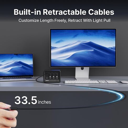 12-in-1 Desktop Charging Station, 160W USB Retractable GaN Charger | Modular Charging Hub for Multiple Device, 3 Retractable Type-C Chargers, 1 Lightning, 4 AC, 4 USBC, 33.5in Cables, Black in Saudi Arabia