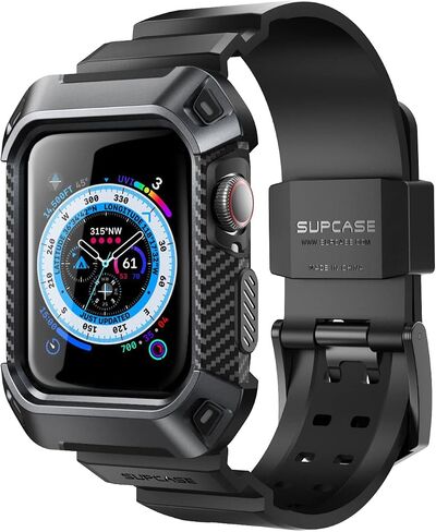 SUPCASE for Apple Watch 9/8/7/6/5/4/SE Case with Band 44mm/45mm Black | Side Bumper, Adjustable Strap Band, Heavy Duty Protection, Anti-Scratch, Sport Style for Men, Unicorn Beetle Pro in Saudi Arabia