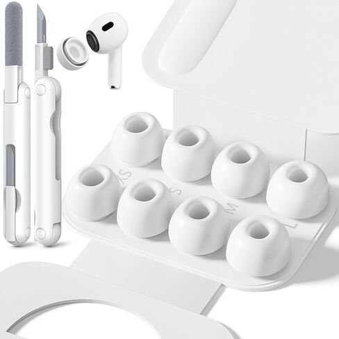 Inesore 4 Pairs Replacement Ear Tips for AirPods Pro 2nd/1st (White) | with Noise Reduction Hole & Built-in dust Guard Screen,Silicone,with Portable Storage Box & Cleaner Pen,4 Size (XS/S/M/L) in Saudi Arabia
